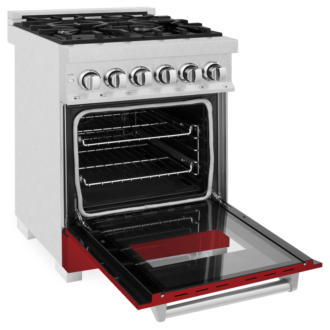 ZLINE 24-Inch Professional Dual Fuel Range with Red Matte Door in DuraSnow Stainless Steel (RAS-RM-24)