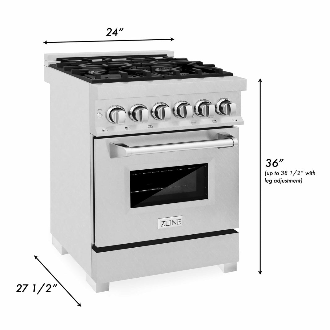 ZLINE 24-Inch Professional Dual Fuel Range in DuraSnow Stainless Steel (RAS-SN-24)