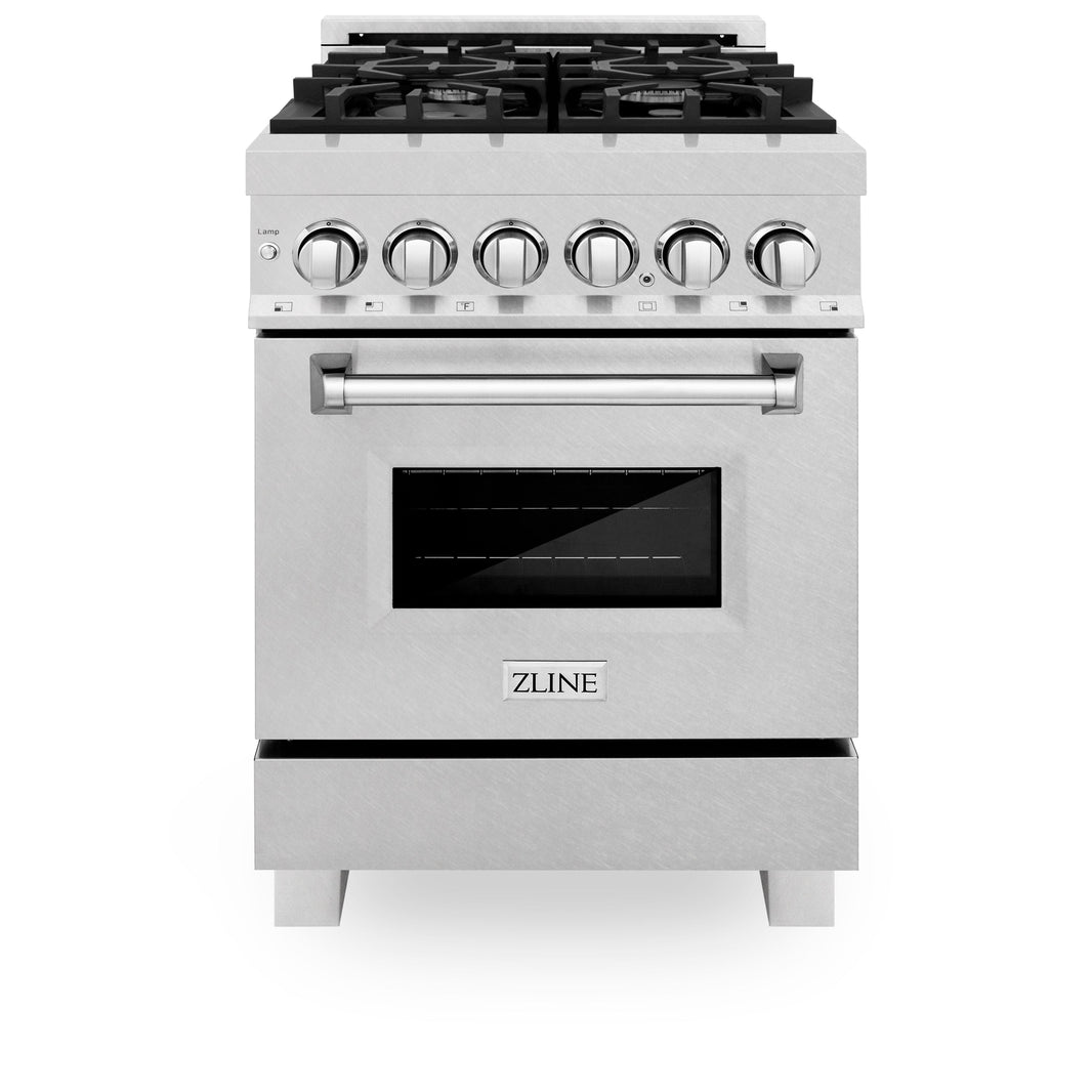 ZLINE 24-Inch Dual Fuel Range with 2.8 cu. ft. Electric Oven and Gas Cooktop and Griddle in DuraSnow Fingerprint Resistant Stainless Steel (RAS-SN-GR-24)