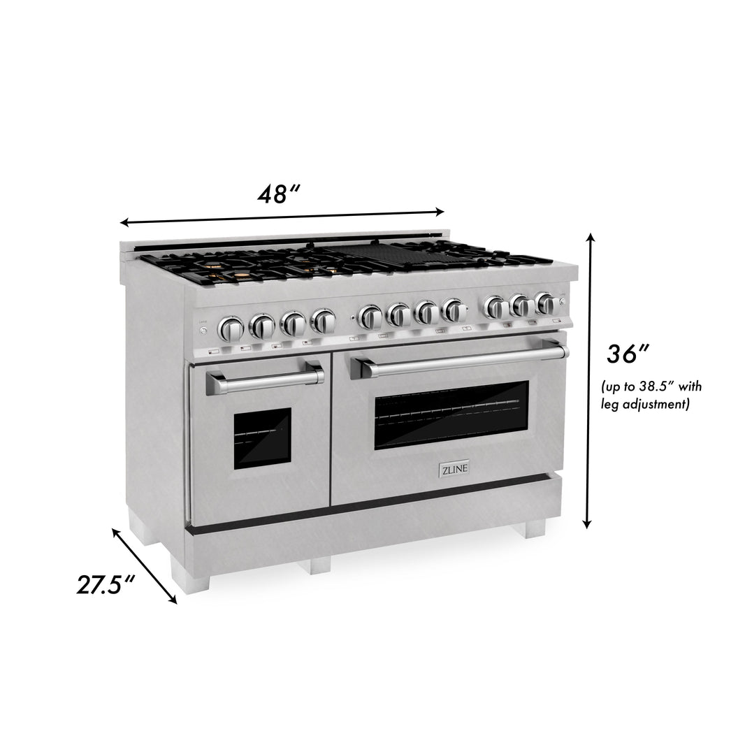 ZLINE 48-Inch Dual Fuel Range with 6.0 cu. ft. Electric Oven and Gas Cooktop with Brass Burners and Griddle in DuraSnow Fingerprint Resistant Stainless (RAS-SN-BR-GR-48)