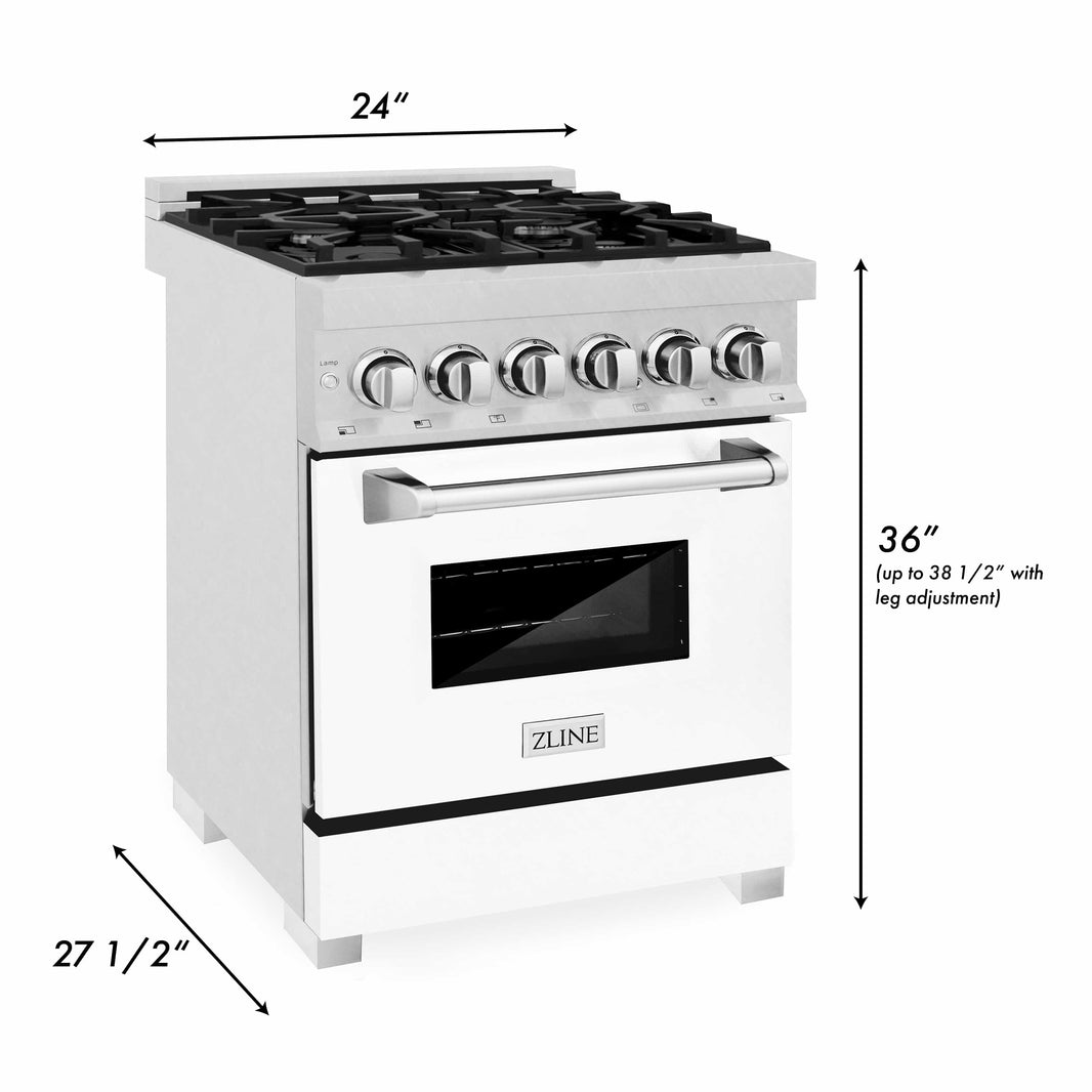 ZLINE 24-Inch Professional Dual Fuel Range in DuraSnow Stainless Steel with White Matte Door (RAS-WM-24)