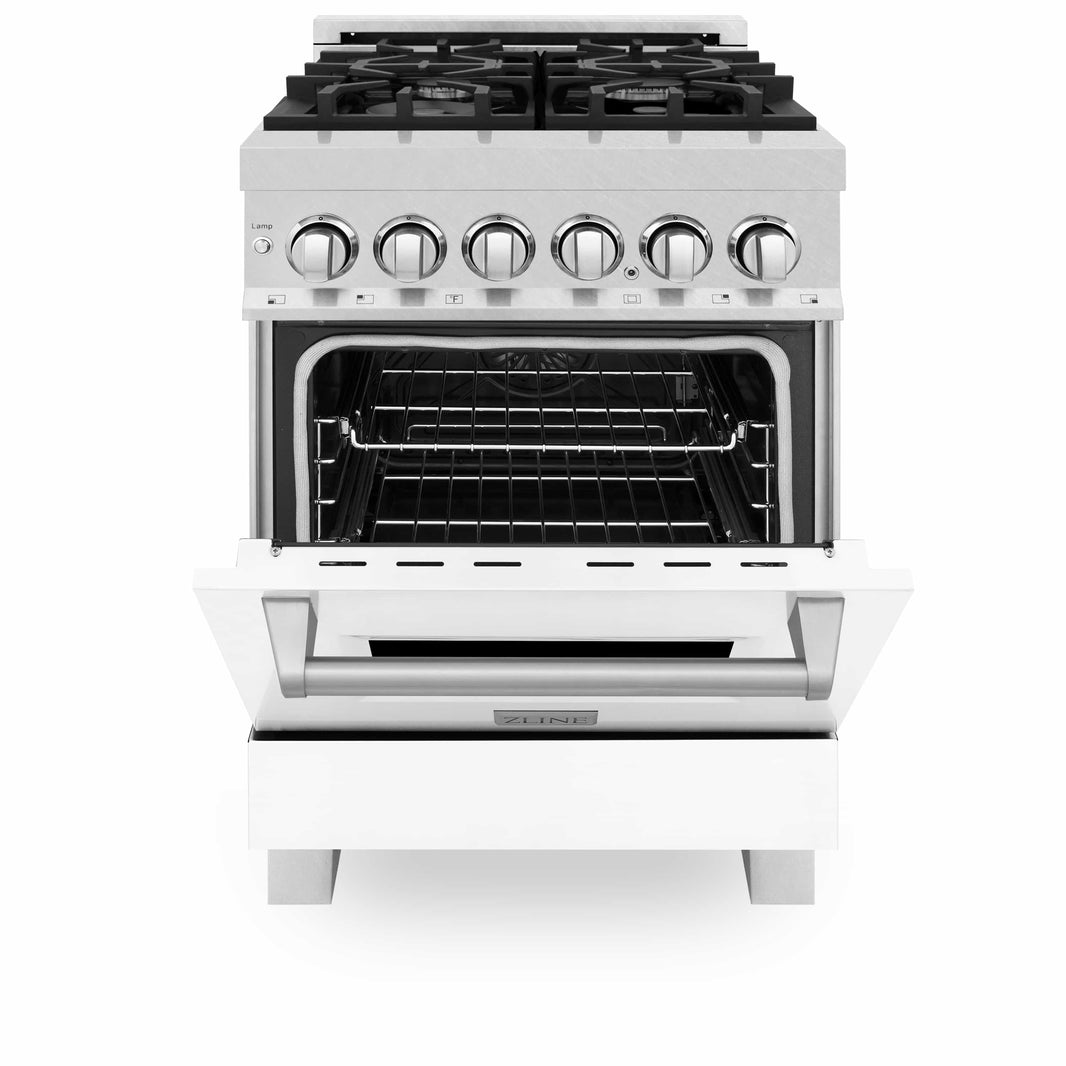 ZLINE 24-Inch Professional Dual Fuel Range in DuraSnow Stainless Steel with White Matte Door (RAS-WM-24)