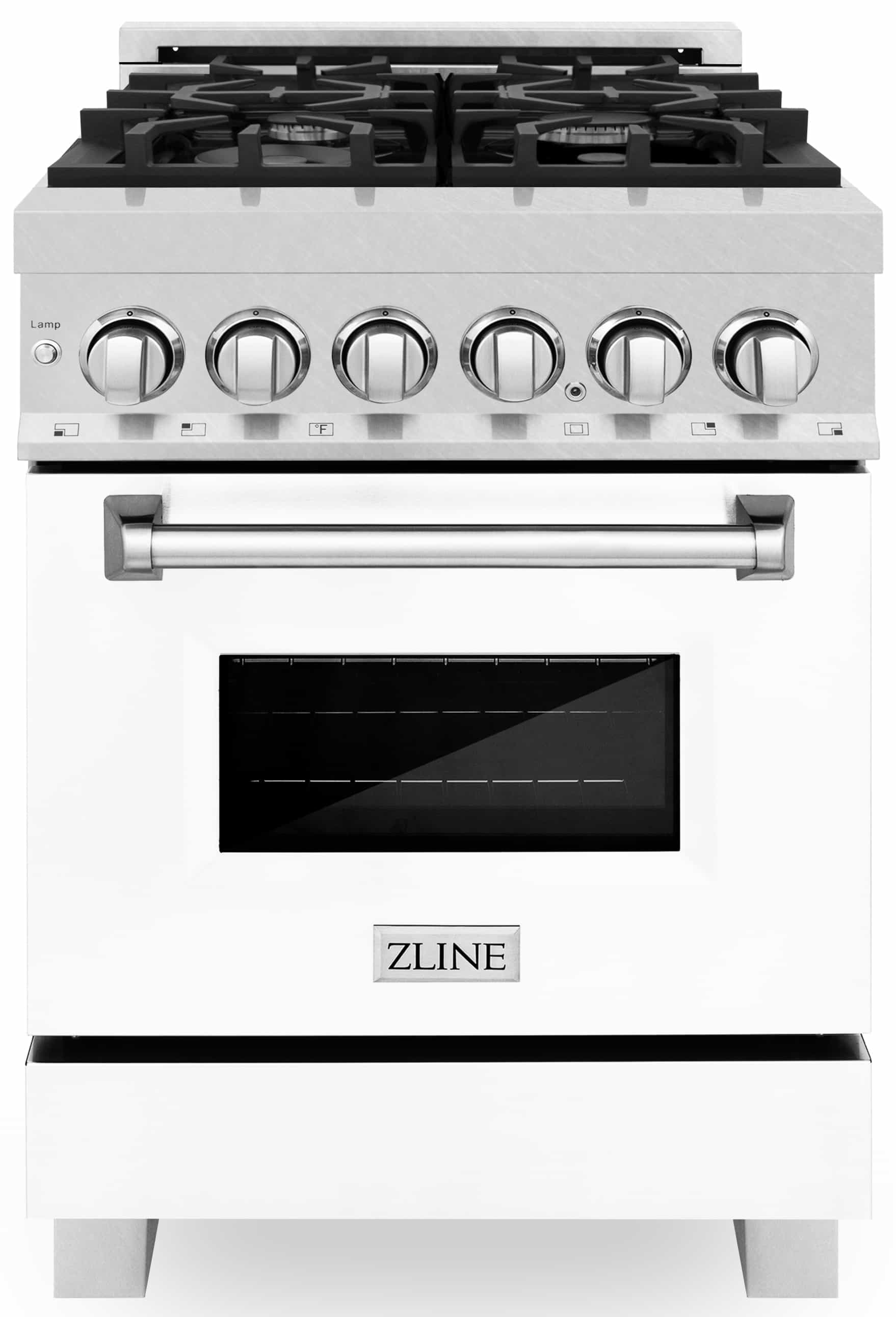 ZLINE 24-Inch Professional Dual Fuel Range in DuraSnow Stainless Steel with White Matte Door (RAS-WM-24)