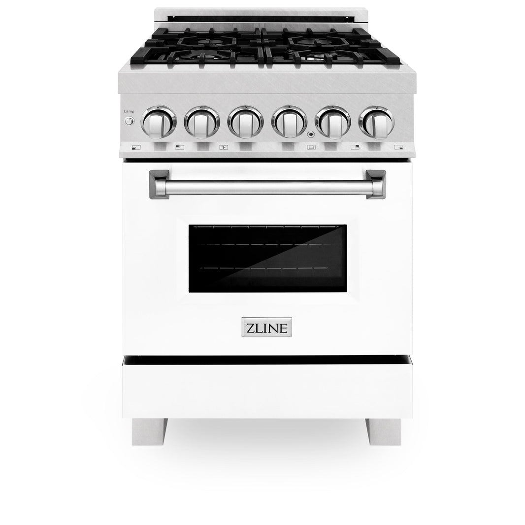 ZLINE 24-Inch Dual Fuel Range with 2.8 cu. ft. Electric Oven and Gas Cooktop and Griddle and White Matte Door in Fingerprint Resistant Stainless (RAS-WM-GR-24)