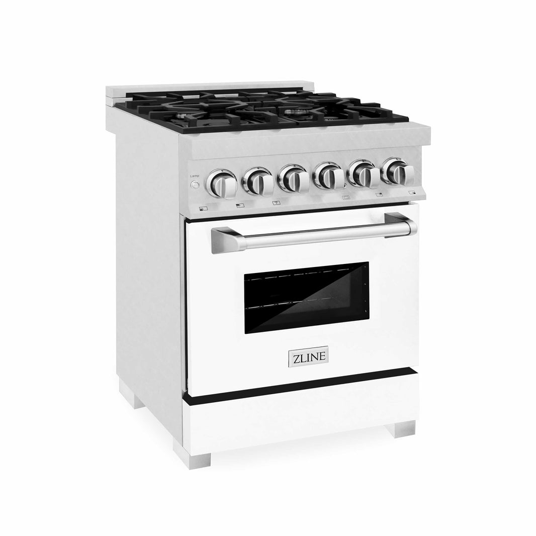 ZLINE 24-Inch Professional Dual Fuel Range in DuraSnow Stainless Steel with White Matte Door (RAS-WM-24)