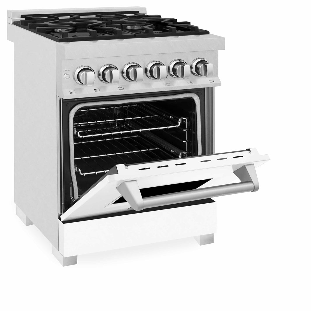 ZLINE 24-Inch Professional Dual Fuel Range in DuraSnow Stainless Steel with White Matte Door (RAS-WM-24)