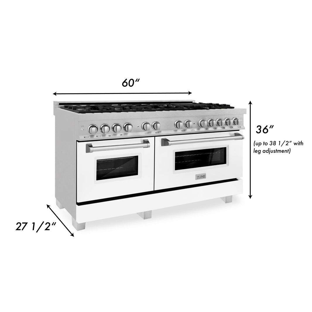 ZLINE 60-Inch 7.4 cu. ft. Dual Fuel Range with Gas Stove and Electric Oven in DuraSnow Stainless Steel and White Matte Doors (RAS-WM-60)