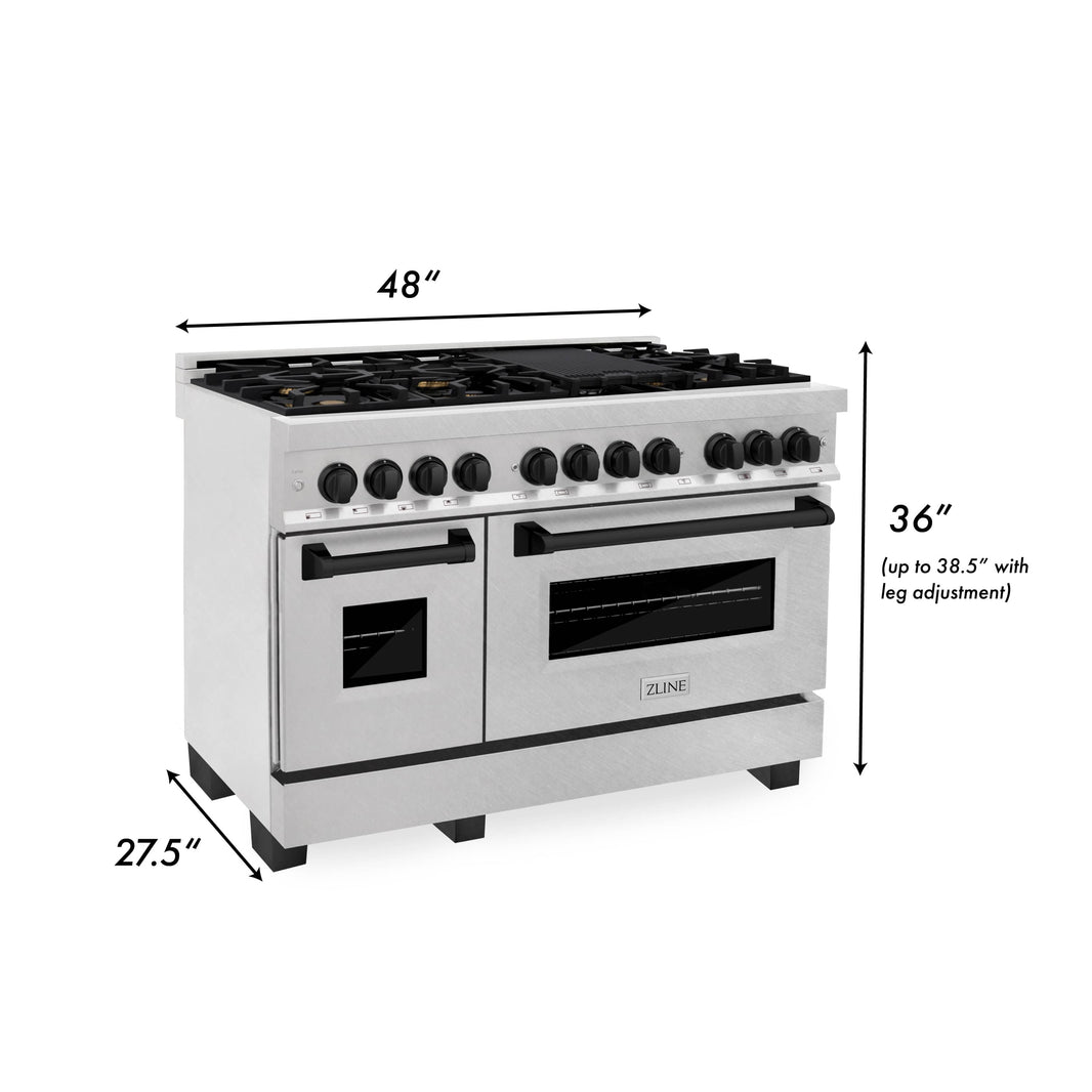 ZLINE Autograph Edition 48-Inch Dual Fuel Range, Gas Stove & Electric Oven In DuraSnow Stainless Steel With Black Matte Accents (RASZ-SN-48-MB)