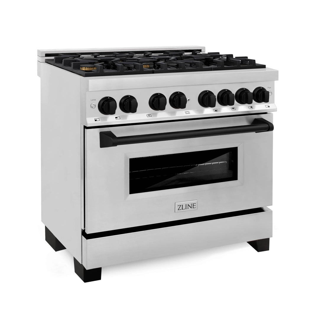 ZLINE Autograph Edition 36-Inch 4.6 cu. ft. Dual Fuel Range with Gas Stove and Electric Oven in Stainless Steel with Matte Black Accents (RAZ-36-MB)