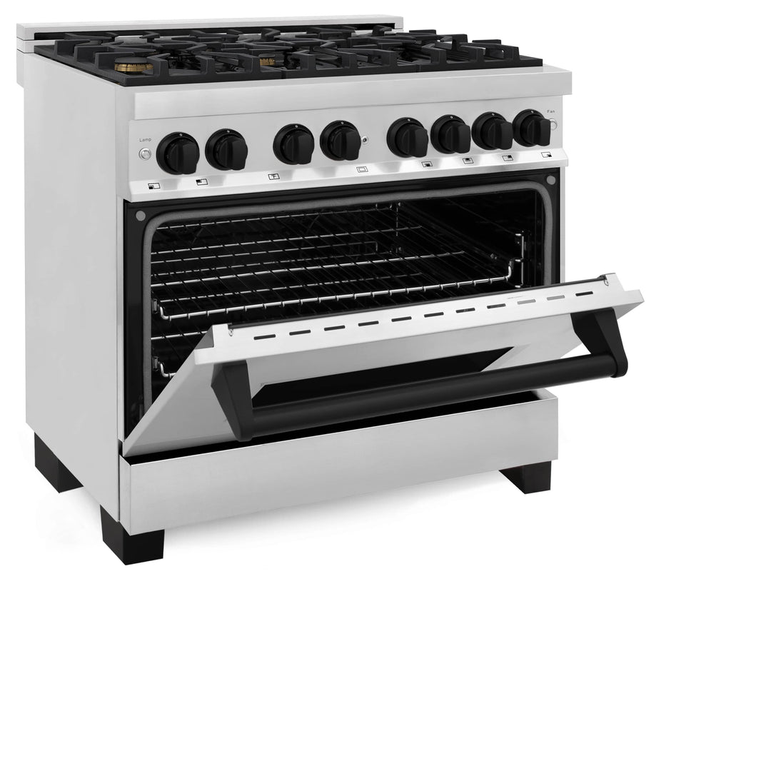 ZLINE Autograph Edition 36-Inch 4.6 cu. ft. Dual Fuel Range with Gas Stove and Electric Oven in Stainless Steel with Matte Black Accents (RAZ-36-MB)