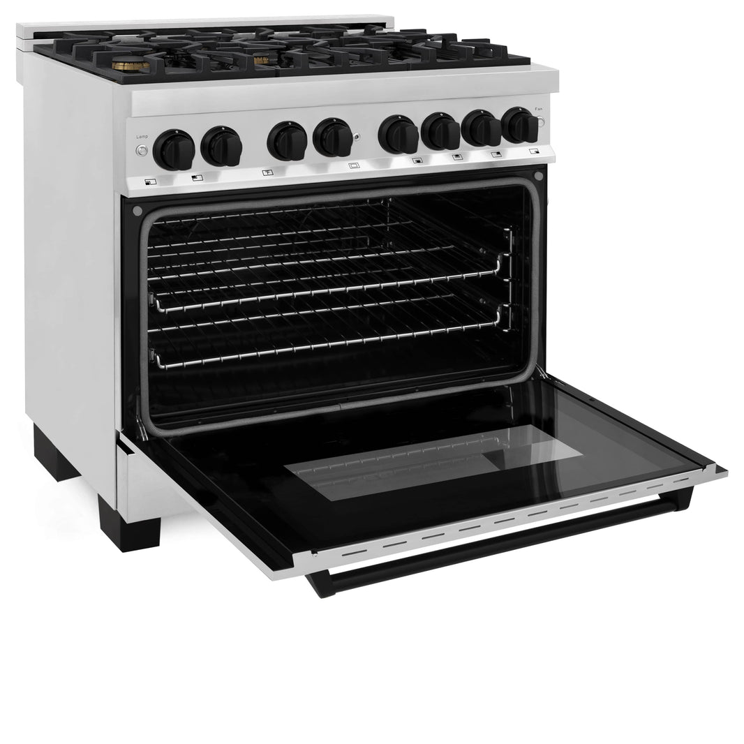 ZLINE Autograph Edition 36-Inch 4.6 cu. ft. Dual Fuel Range with Gas Stove and Electric Oven in Stainless Steel with Matte Black Accents (RAZ-36-MB)