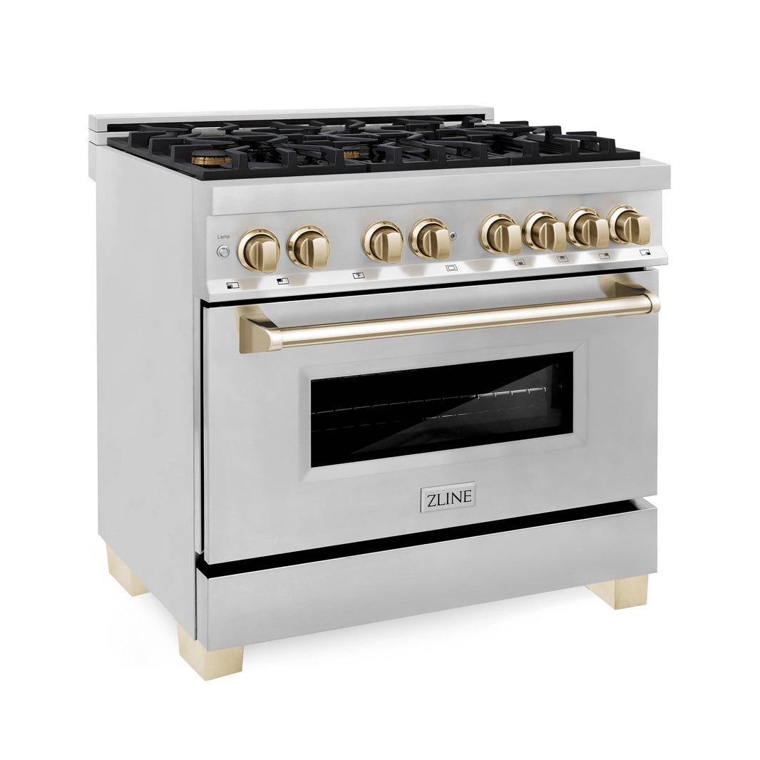 ZLINE Autograph Edition 36-Inch 4.6 cu. ft. Dual Fuel Range with Gas Stove and Electric Oven in Stainless Steel with Gold Accents (RAZ-36-G)