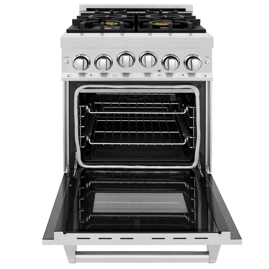 ZLINE 24-Inch Gas Range with 2.8 cu. ft. Gas Oven and Gas Cooktop with Griddle and Brass Burners in Fingerprint Resistant Stainless Steel (RGS-SN-BR-GR-24)