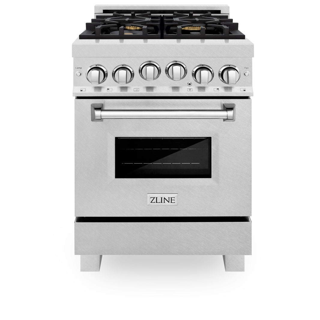 ZLINE 24-Inch Gas Range with 2.8 cu. ft. Gas Oven and Gas Cooktop with Griddle and Brass Burners in Fingerprint Resistant Stainless Steel (RGS-SN-BR-GR-24)