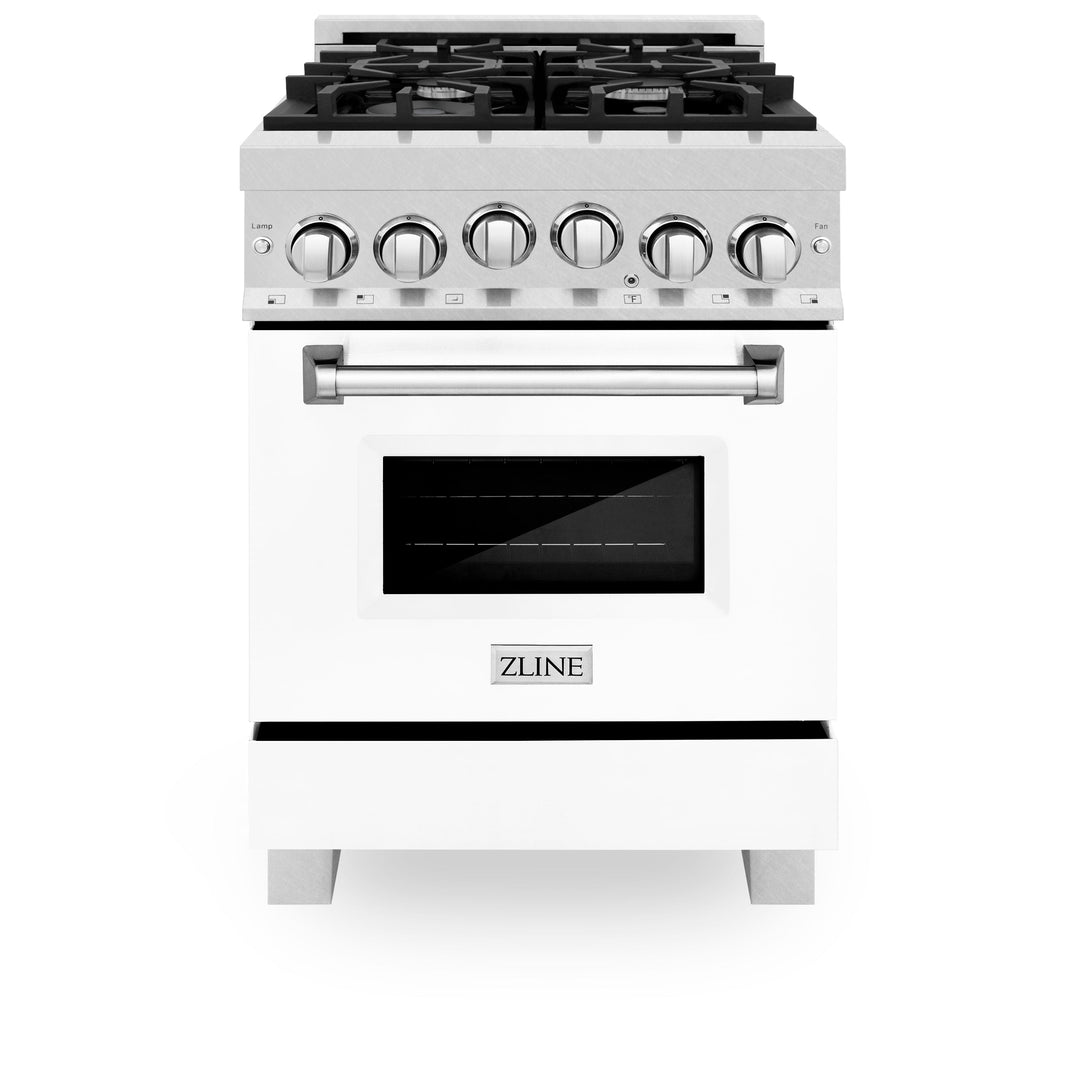 ZLINE 24-Inch Gas Range with 2.8 cu. ft. Gas Oven and Gas Cooktop with Griddle and White Matte Door in Fingerprint Resistant Stainless Steel (RGS-WM-GR-24)