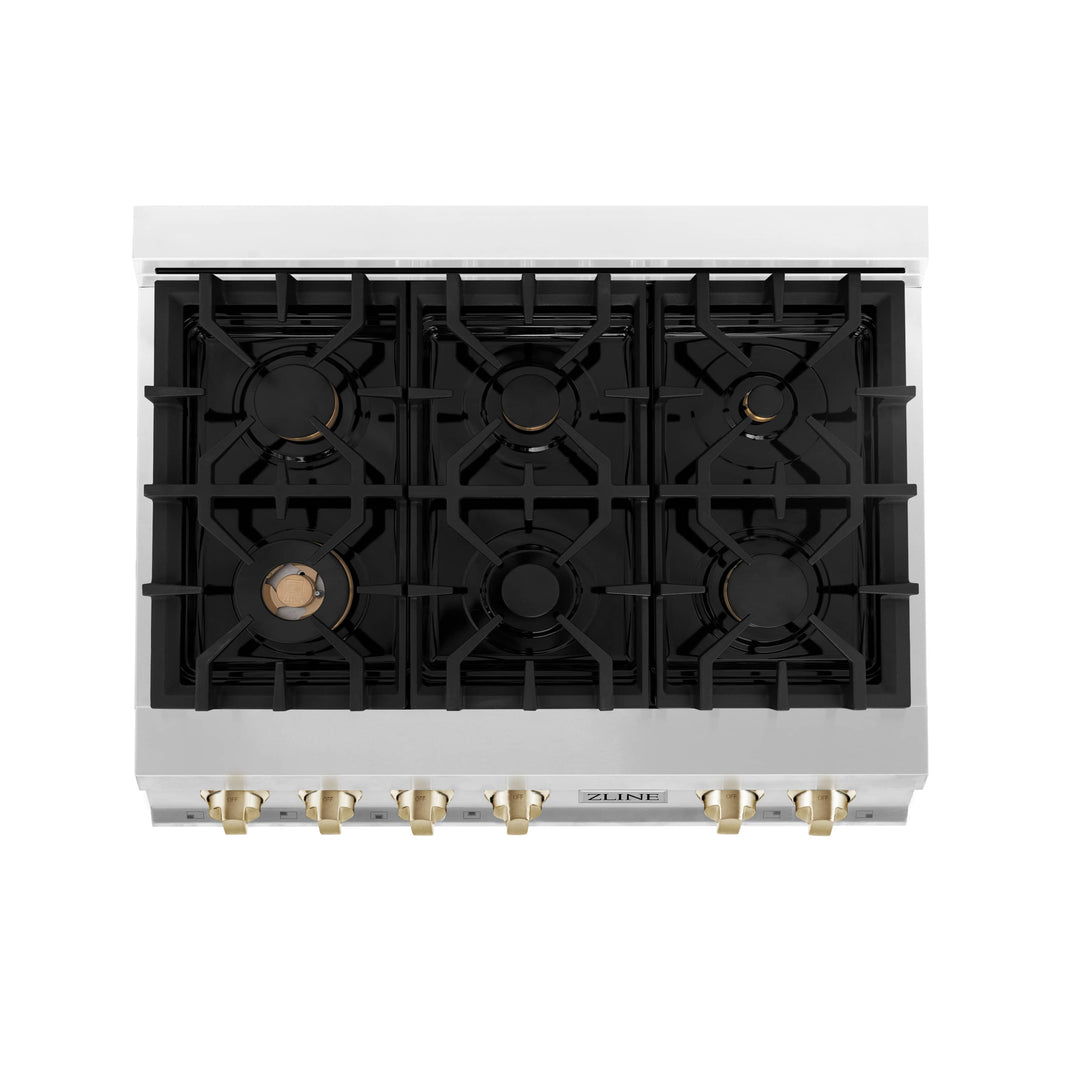 ZLINE Autograph Edition 36-Inch Porcelain Rangetop with 6 Gas Burners in Stainless Steel and Gold Accents (RTZ-36-G)