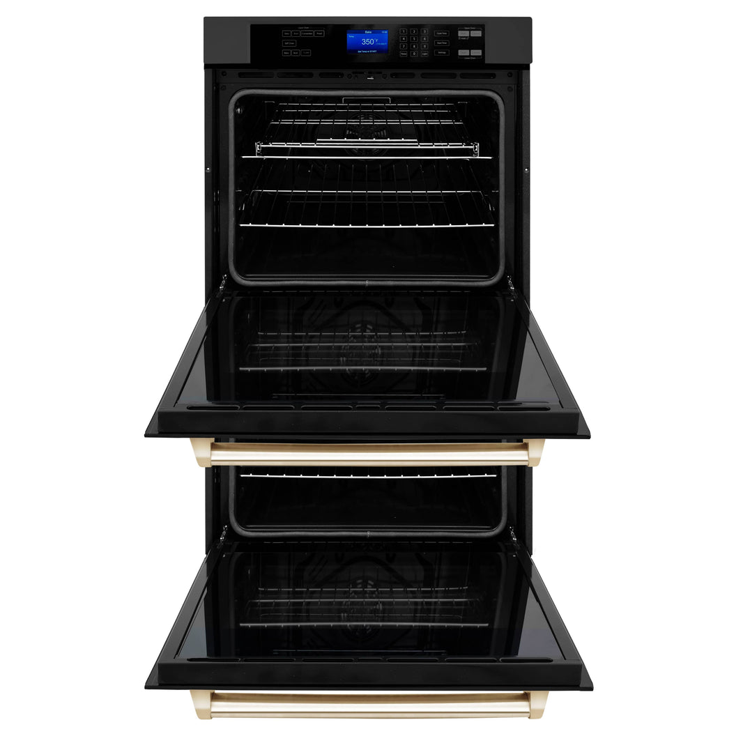 ZLINE 30" Autograph Edition Double Wall Oven with Self Clean and True Convection in Black Stainless Steel and Gold (AWDZ-30-BS-G)