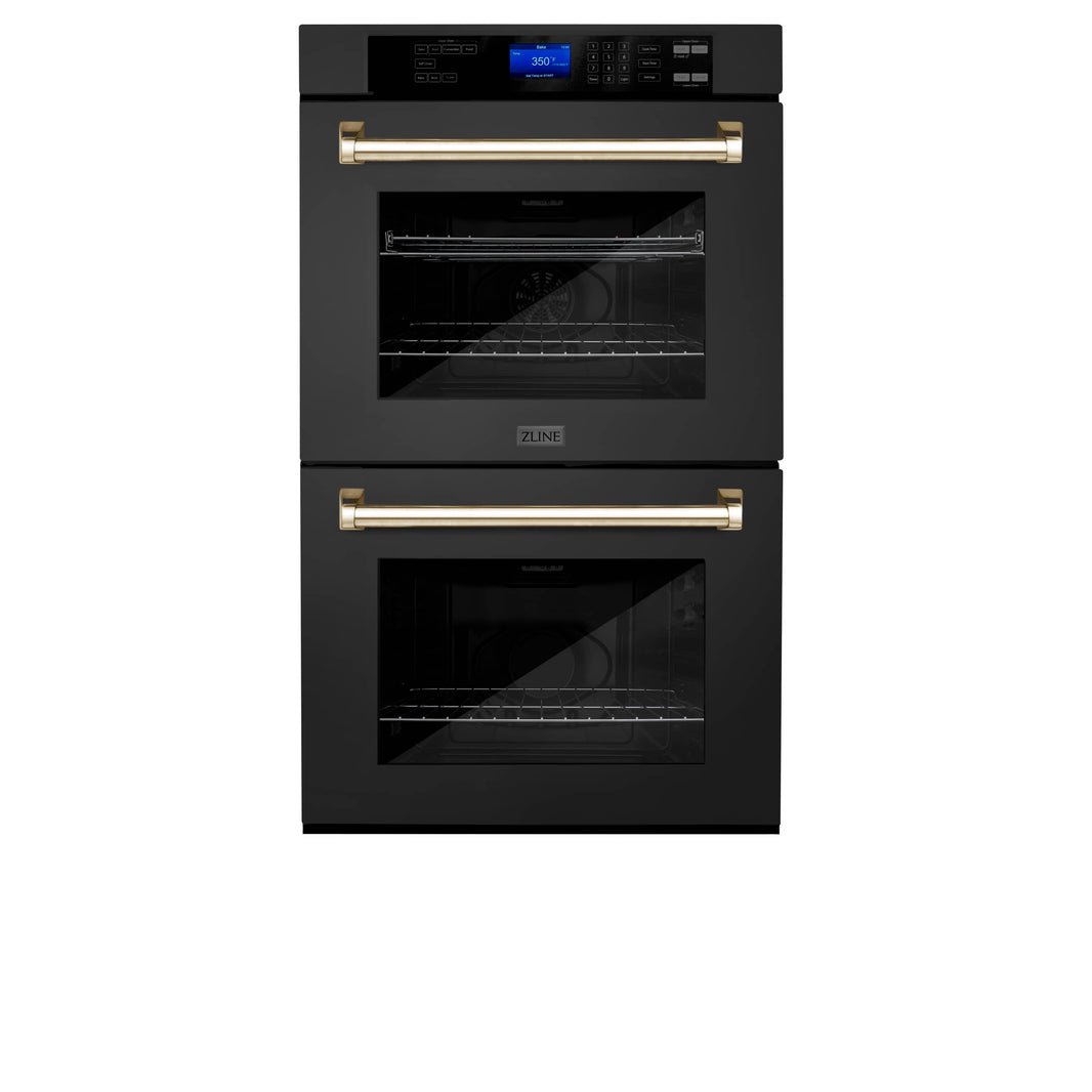 ZLINE 30" Autograph Edition Double Wall Oven with Self Clean and True Convection in Black Stainless Steel and Gold (AWDZ-30-BS-G)