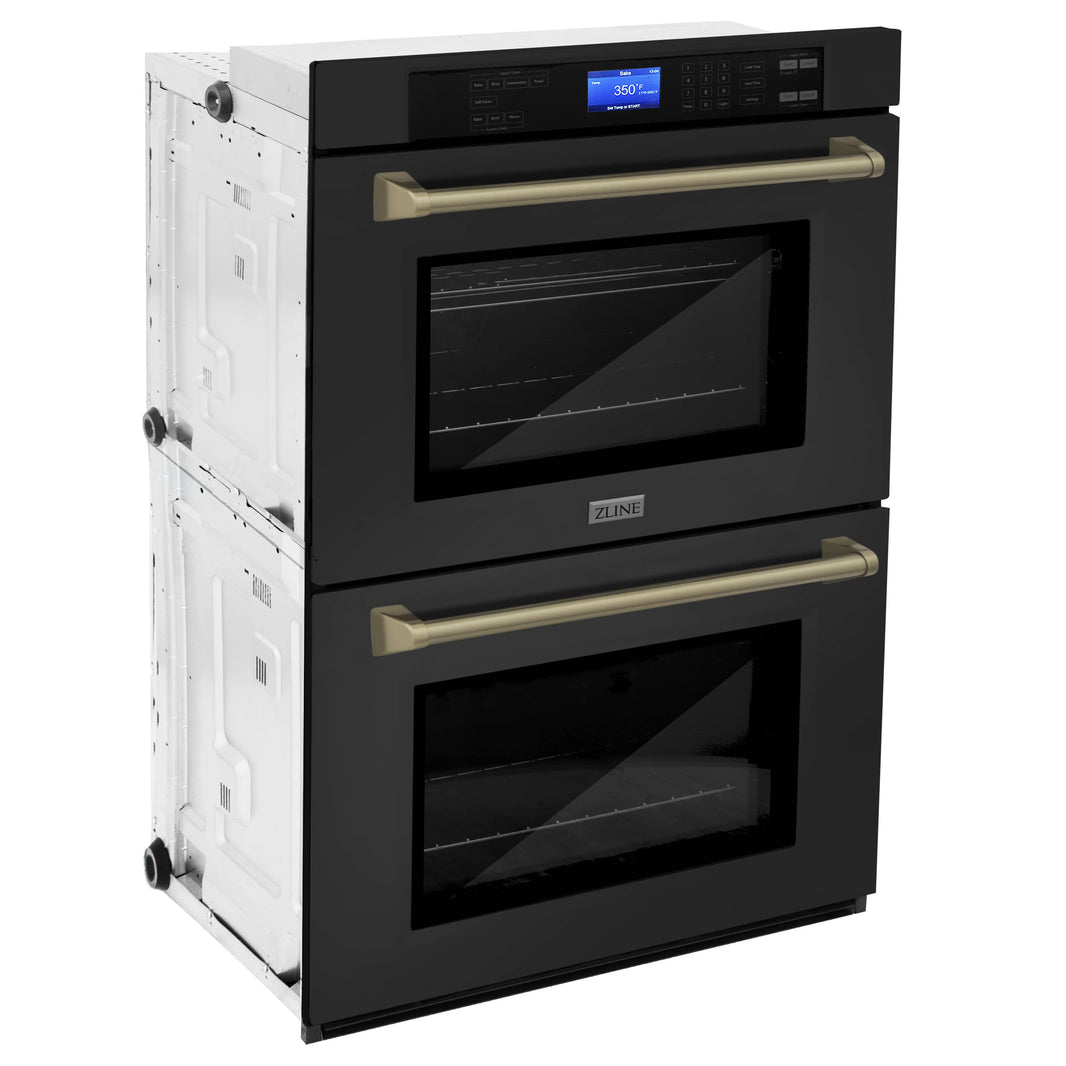 ZLINE 30" Autograph Edition Double Wall Oven with Self Clean and True Convection in Black Stainless Steel and Champagne Bronze (AWDZ-30-BS-CB)