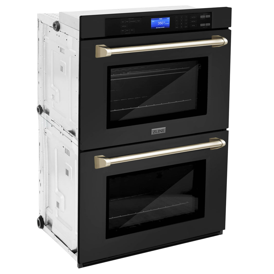 ZLINE 30" Autograph Edition Double Wall Oven with Self Clean and True Convection in Black Stainless Steel and Gold (AWDZ-30-BS-G)