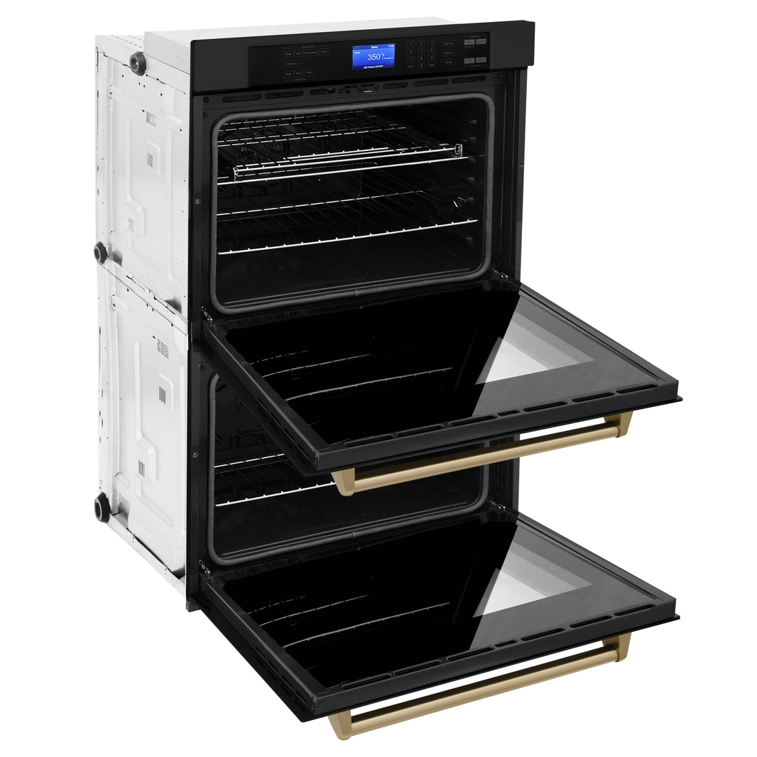 ZLINE 30" Autograph Edition Double Wall Oven with Self Clean and True Convection in Black Stainless Steel and Champagne Bronze (AWDZ-30-BS-CB)