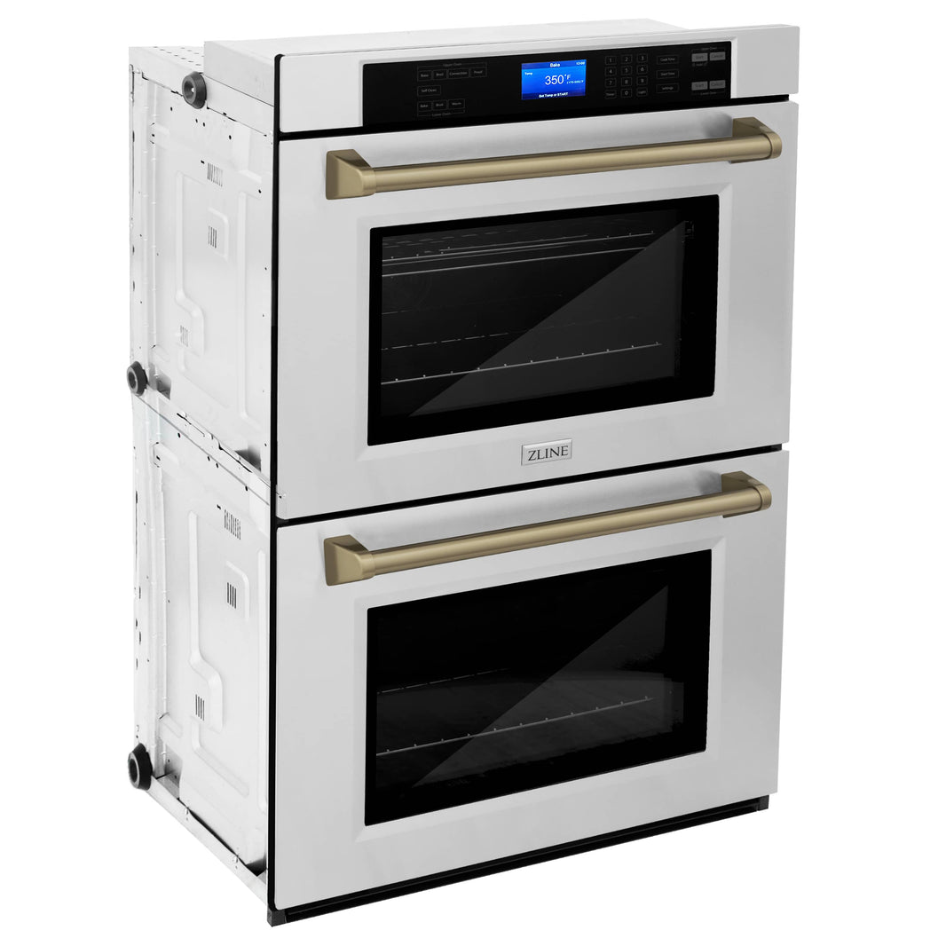 ZLINE 30" Autograph Edition Double Wall Oven with Self Clean and True Convection in Stainless Steel and Champagne Bronze (AWDZ-30-CB)