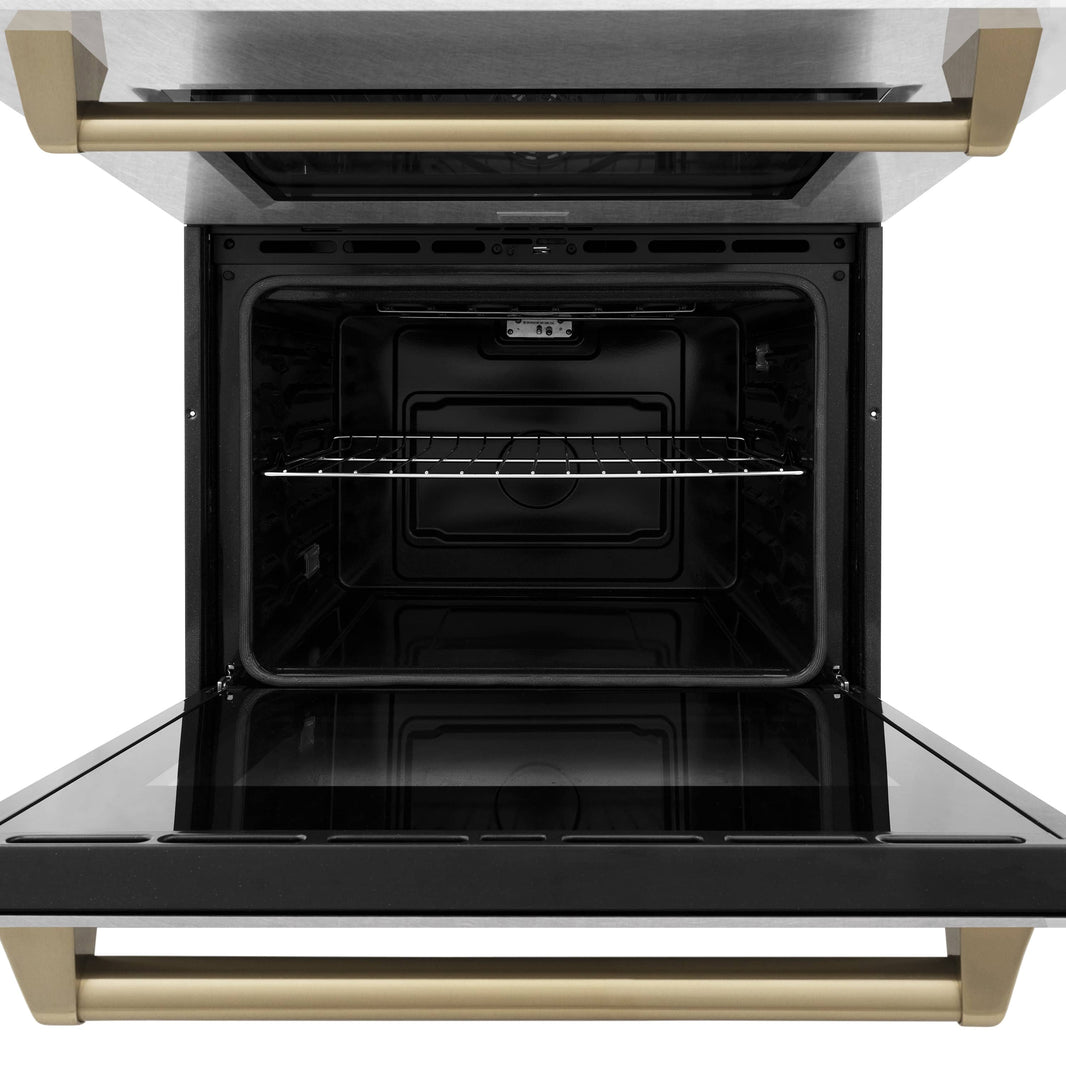 ZLINE 30" Autograph Edition Double Wall Oven with Self Clean and True Convection in DuraSnow® Stainless Steel and Champagne Bronze (AWDSZ-30-CB)