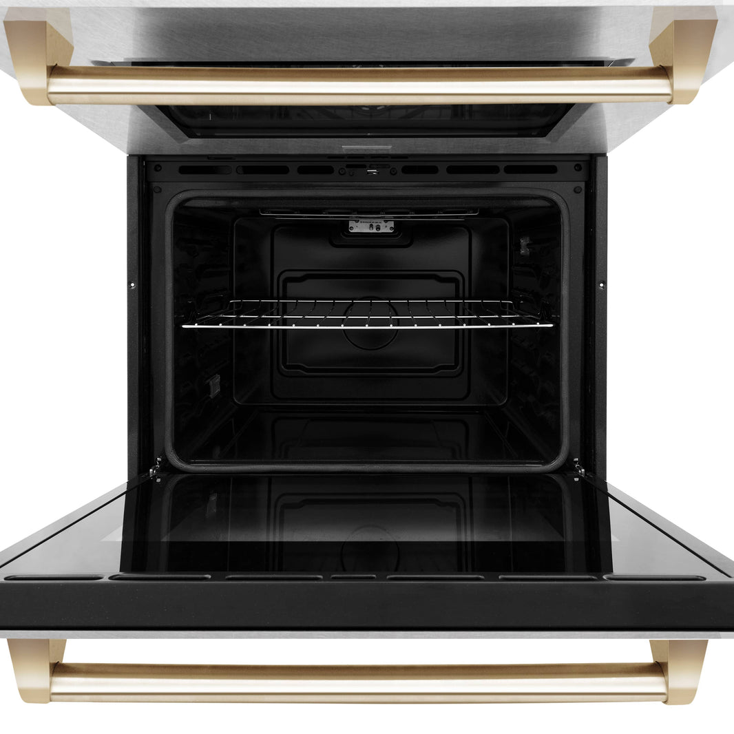 ZLINE 30" Autograph Edition Double Wall Oven with Self Clean and True Convection in DuraSnow® Stainless Steel and Gold (AWDSZ-30-G)