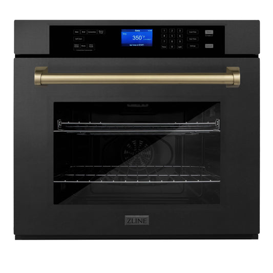ZLINE 30" Autograph Edition Single Wall Oven with Self Clean and True Convection in Black Stainless Steel and Champagne Bronze (AWSZ-30-BS-CB)