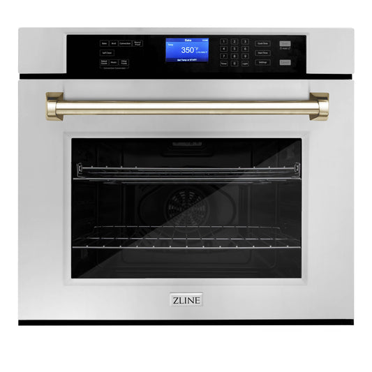 ZLINE 30" Autograph Edition Single Wall Oven with Self Clean and True Convection in Stainless Steel and Gold (AWSZ-30-G)
