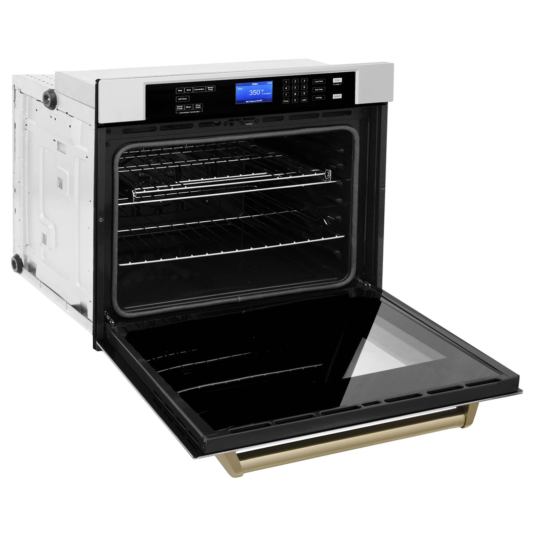 ZLINE 30" Autograph Edition Single Wall Oven with Self Clean and True Convection in Stainless Steel and Champagne Bronze (AWSZ-30-CB)