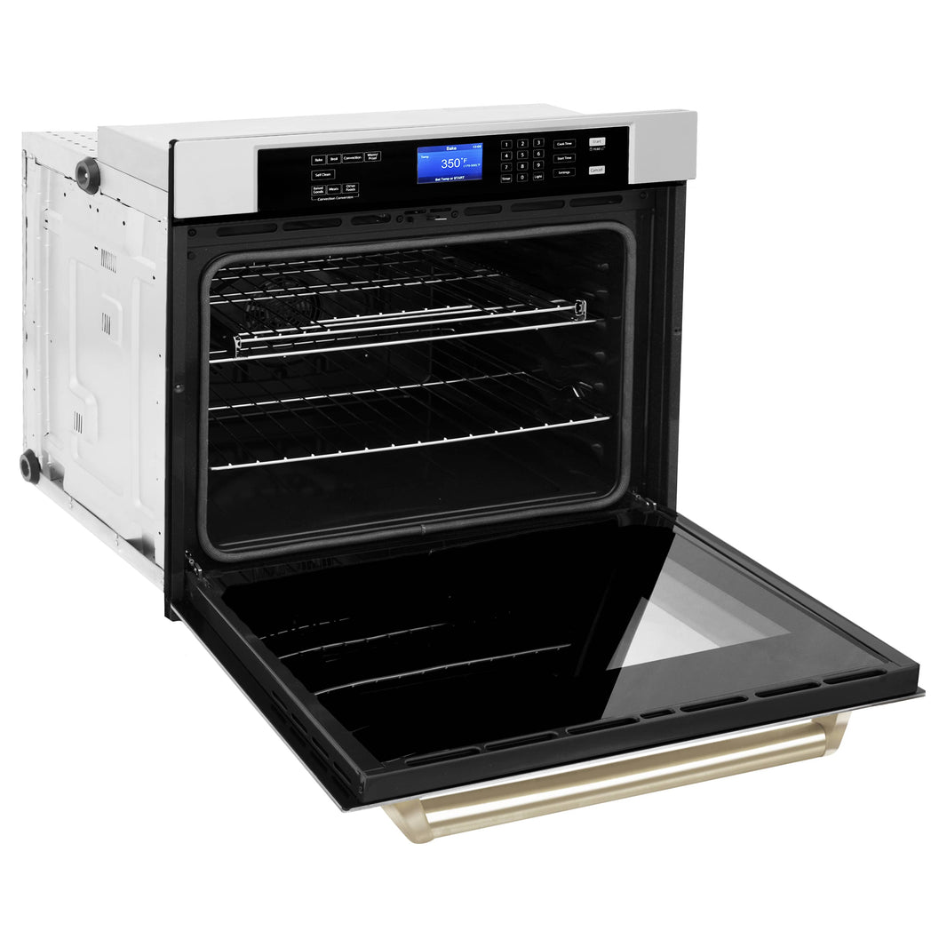 ZLINE 30" Autograph Edition Single Wall Oven with Self Clean and True Convection in Stainless Steel and Gold (AWSZ-30-G)