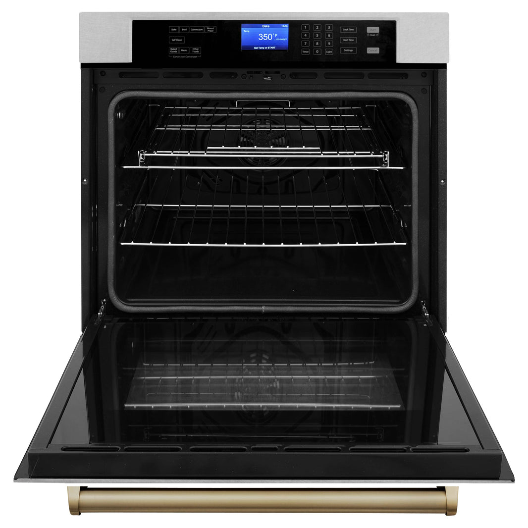 ZLINE 30" Autograph Edition Single Wall Oven with Self Clean and True Convection in DuraSnow® Stainless Steel and Champagne Bronze (AWSSZ-30-CB)