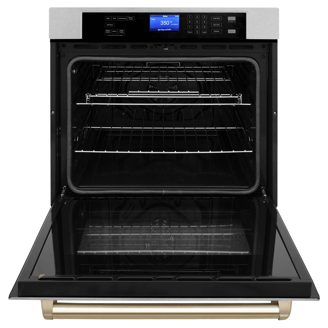 ZLINE 30" Autograph Edition Single Wall Oven with Self Clean and True Convection in DuraSnow® Stainless Steel and Gold (AWSSZ-30-G)