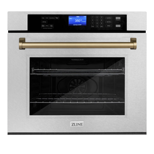 ZLINE 30" Autograph Edition Single Wall Oven with Self Clean and True Convection in DuraSnow® Stainless Steel and Champagne Bronze (AWSSZ-30-CB)