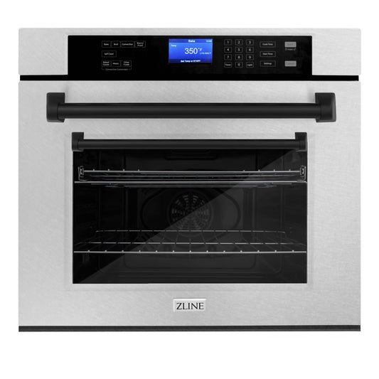 ZLINE 30" Autograph Edition Single Wall Oven with Self Clean and True Convection in DuraSnow® Stainless Steel and Matte Black (AWSSZ-30-MB)