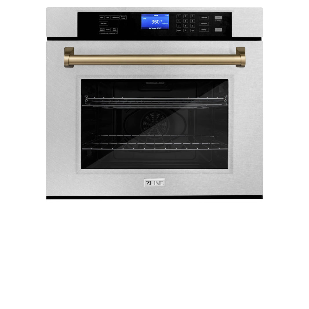 ZLINE 30" Autograph Edition Single Wall Oven with Self Clean and True Convection in DuraSnow® Stainless Steel and Champagne Bronze (AWSSZ-30-CB)