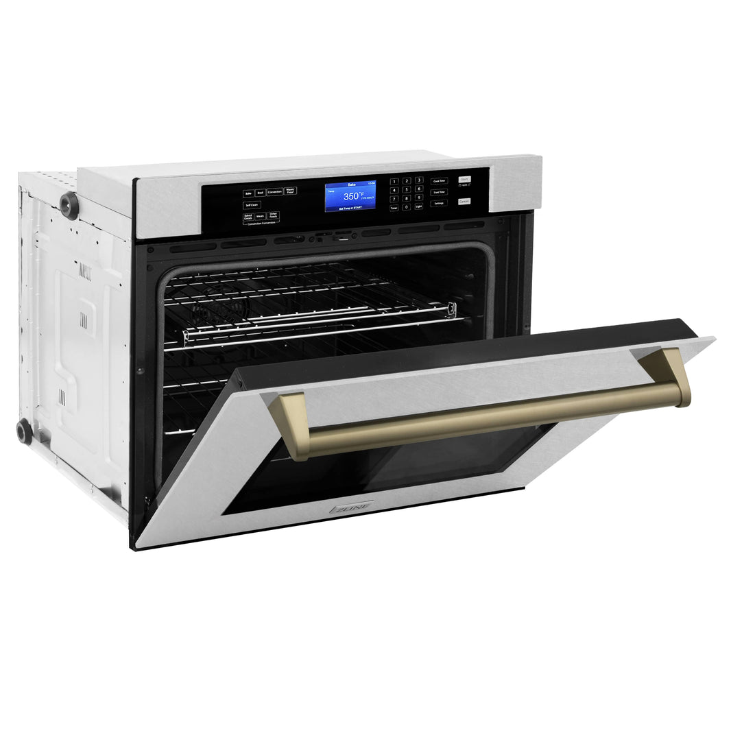 ZLINE 30" Autograph Edition Single Wall Oven with Self Clean and True Convection in DuraSnow® Stainless Steel and Champagne Bronze (AWSSZ-30-CB)