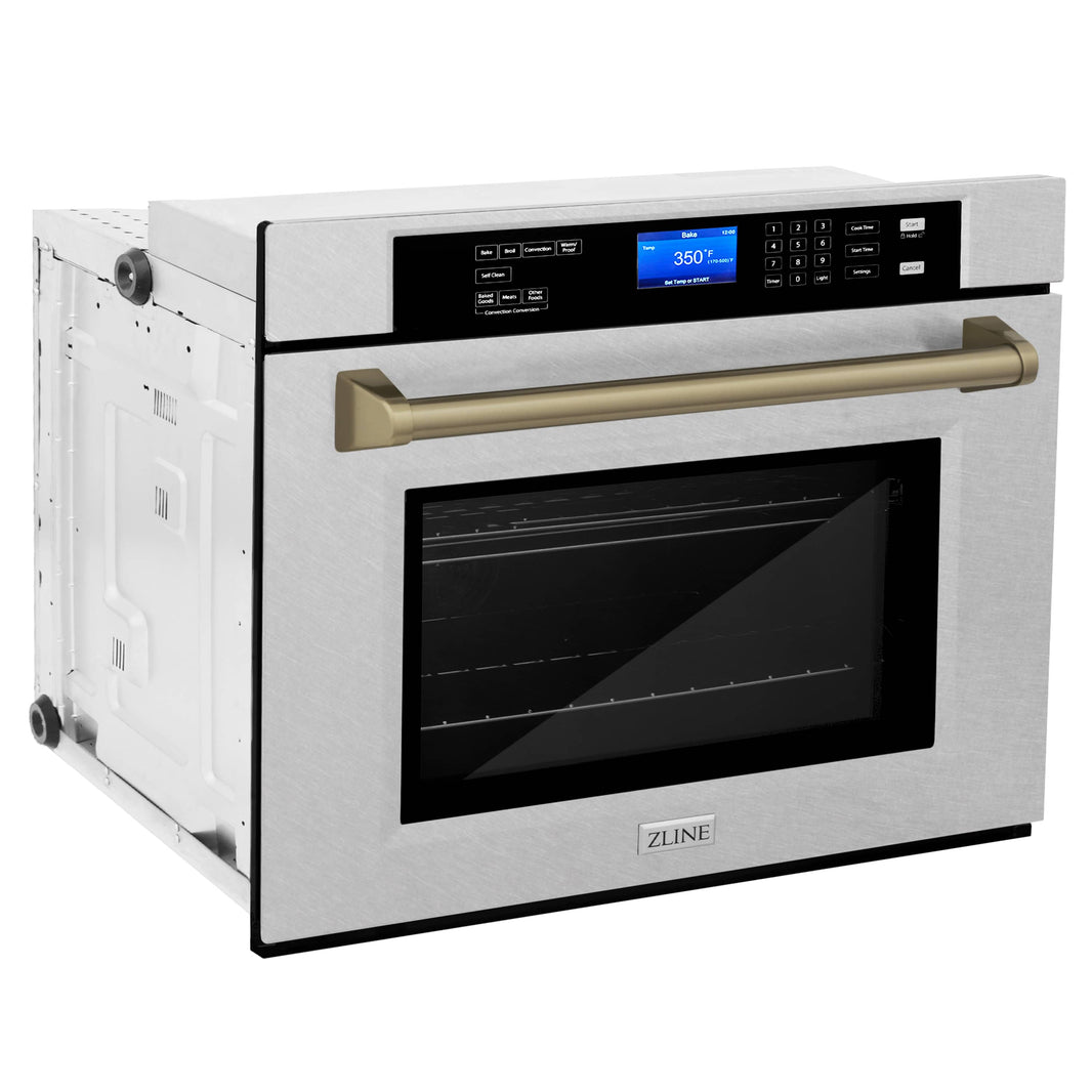 ZLINE 30" Autograph Edition Single Wall Oven with Self Clean and True Convection in DuraSnow® Stainless Steel and Champagne Bronze (AWSSZ-30-CB)