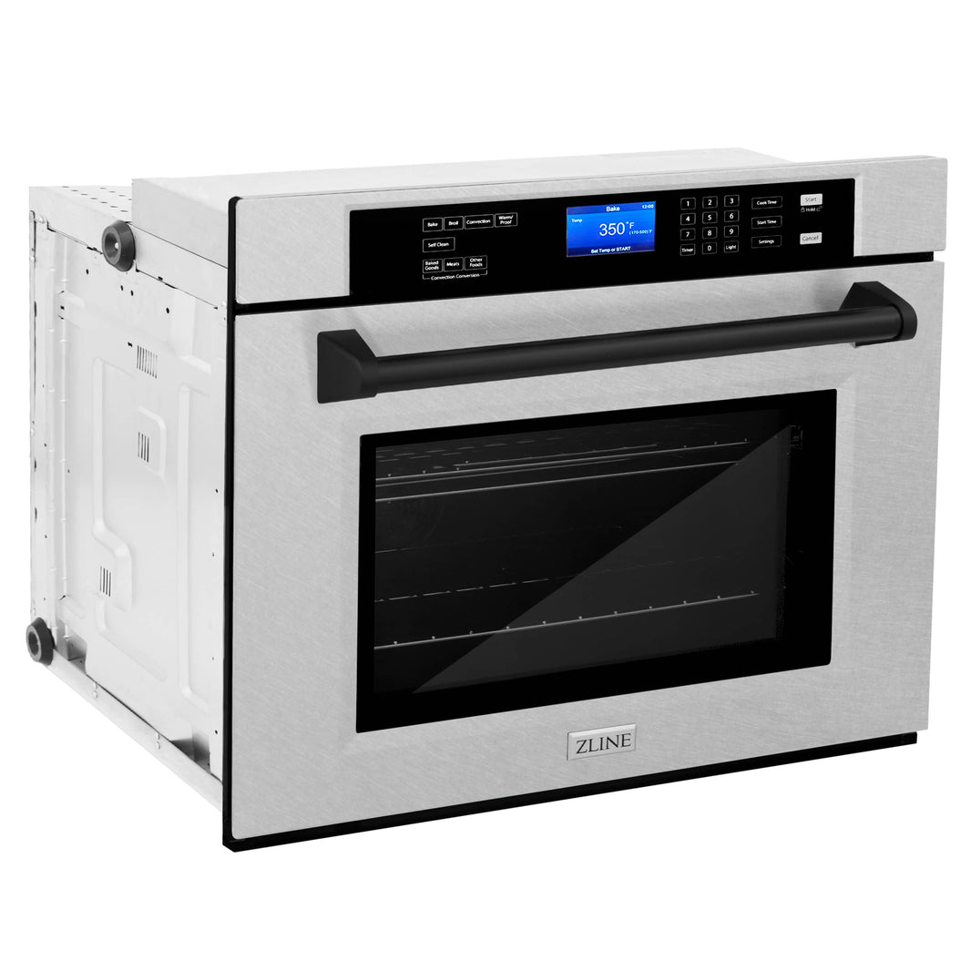 ZLINE 30" Autograph Edition Single Wall Oven with Self Clean and True Convection in DuraSnow® Stainless Steel and Matte Black (AWSSZ-30-MB)