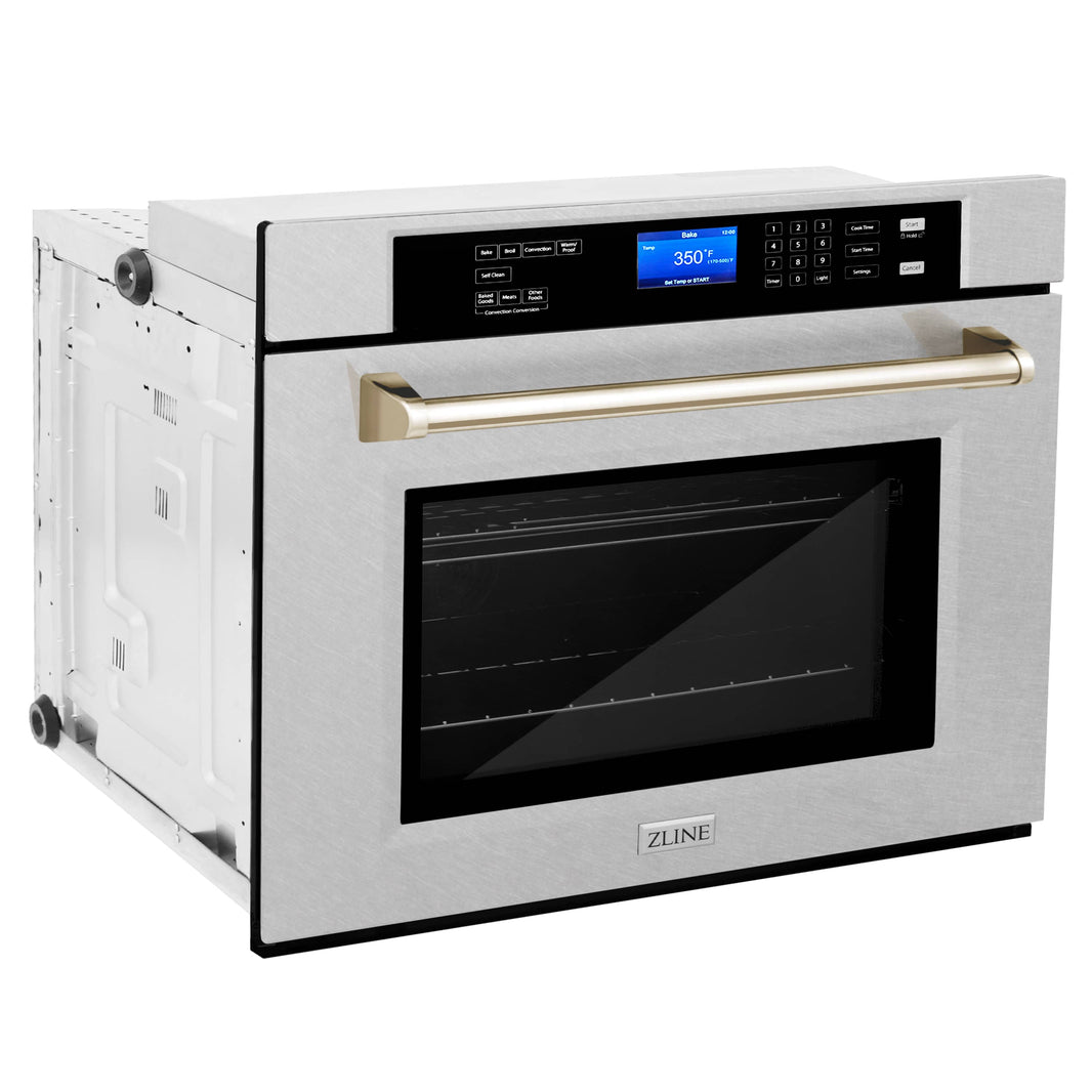 ZLINE 30" Autograph Edition Single Wall Oven with Self Clean and True Convection in DuraSnow® Stainless Steel and Gold (AWSSZ-30-G)