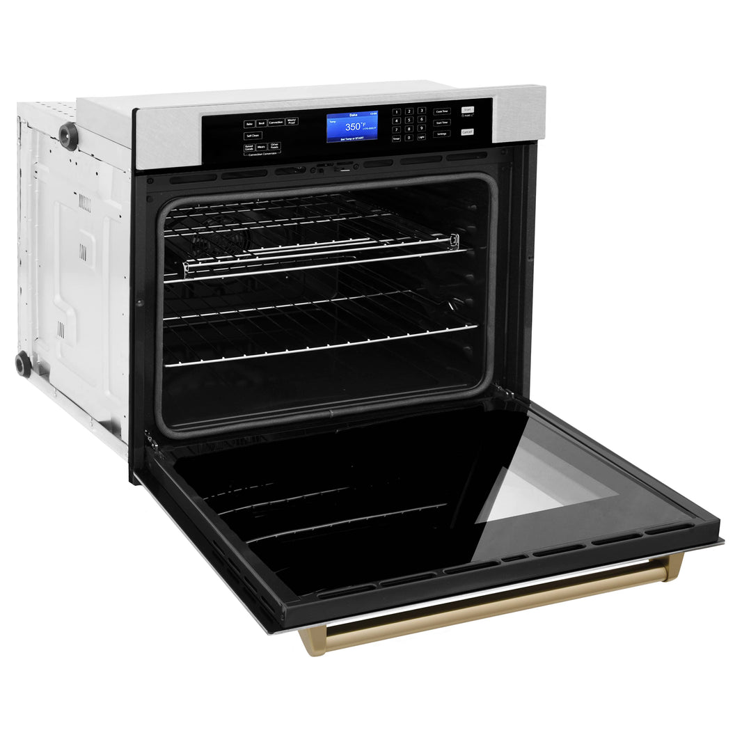 ZLINE 30" Autograph Edition Single Wall Oven with Self Clean and True Convection in DuraSnow® Stainless Steel and Champagne Bronze (AWSSZ-30-CB)