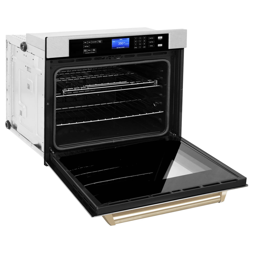 ZLINE 30" Autograph Edition Single Wall Oven with Self Clean and True Convection in DuraSnow® Stainless Steel and Gold (AWSSZ-30-G)