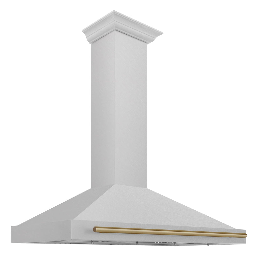 ZLINE 48-Inch Autograph Edition Wall Mounted Range Hood in DuraSnow® Stainless Steel with Champagne Bronze Handle (KB4SNZ-48-CB)