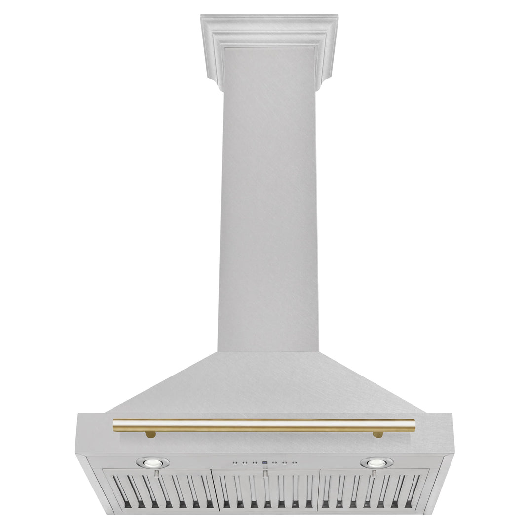 ZLINE 30-Inch Autograph Edition Wall Mounted Range Hood in DuraSnow® Stainless Steel with Gold Handle (KB4SNZ-30-G)