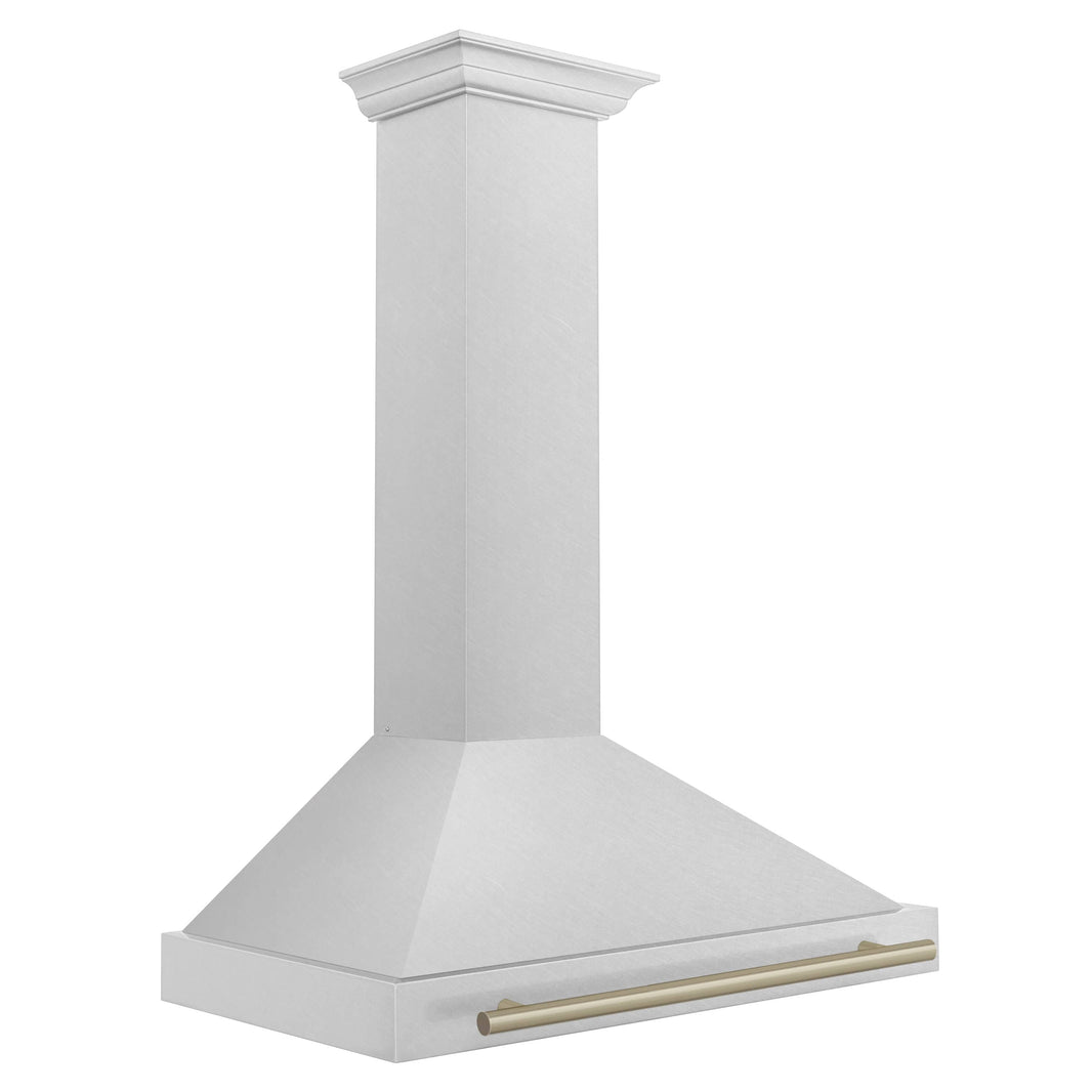 ZLINE 36-Inch Autograph Edition Wall Mounted Range Hood in DuraSnow® Stainless Steel with Champagne Bronze Handle (KB4SNZ-36-CB)