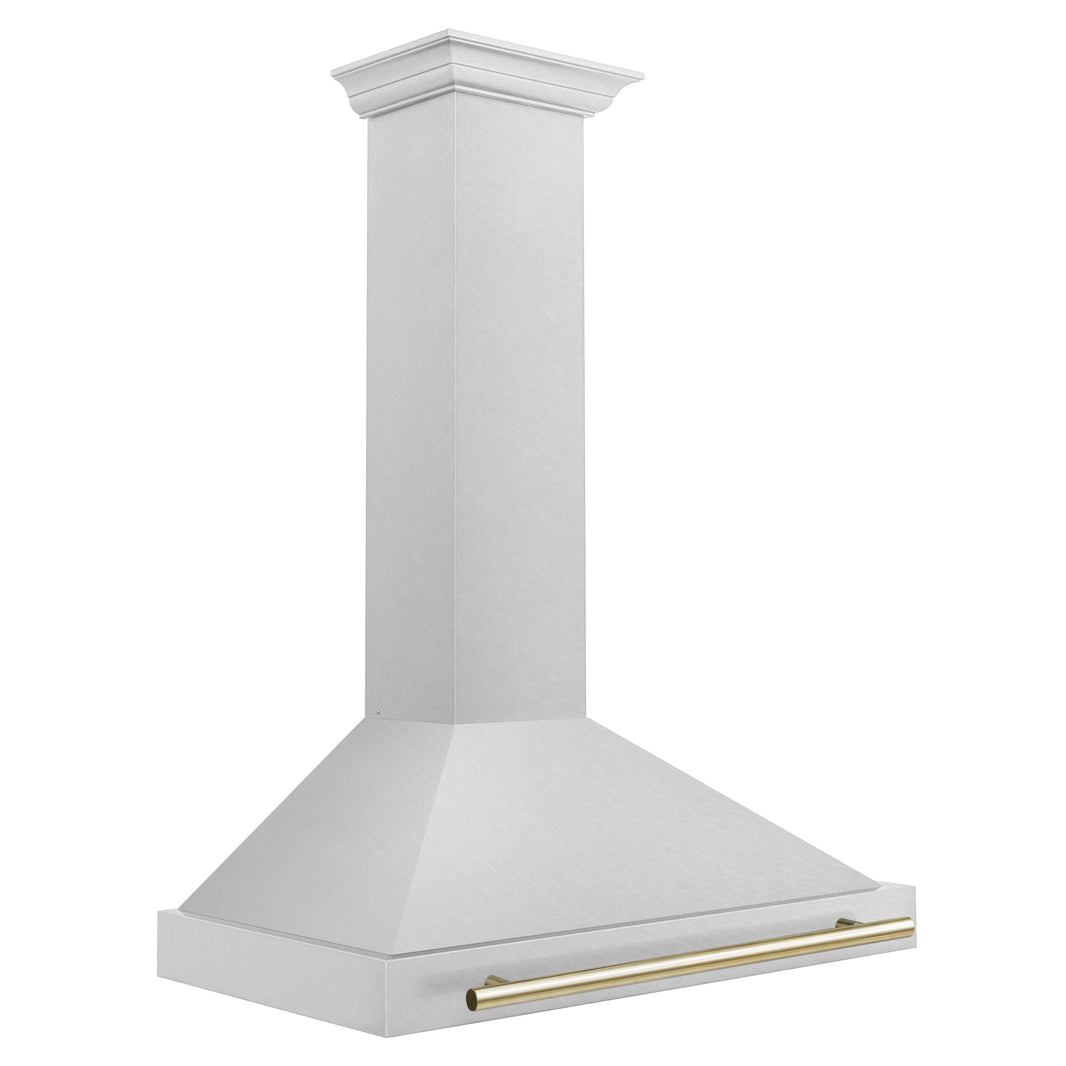 ZLINE 36-Inch Autograph Edition Wall Mounted Range Hood in DuraSnow® Stainless Steel with Gold Handle (KB4SNZ-36-G)