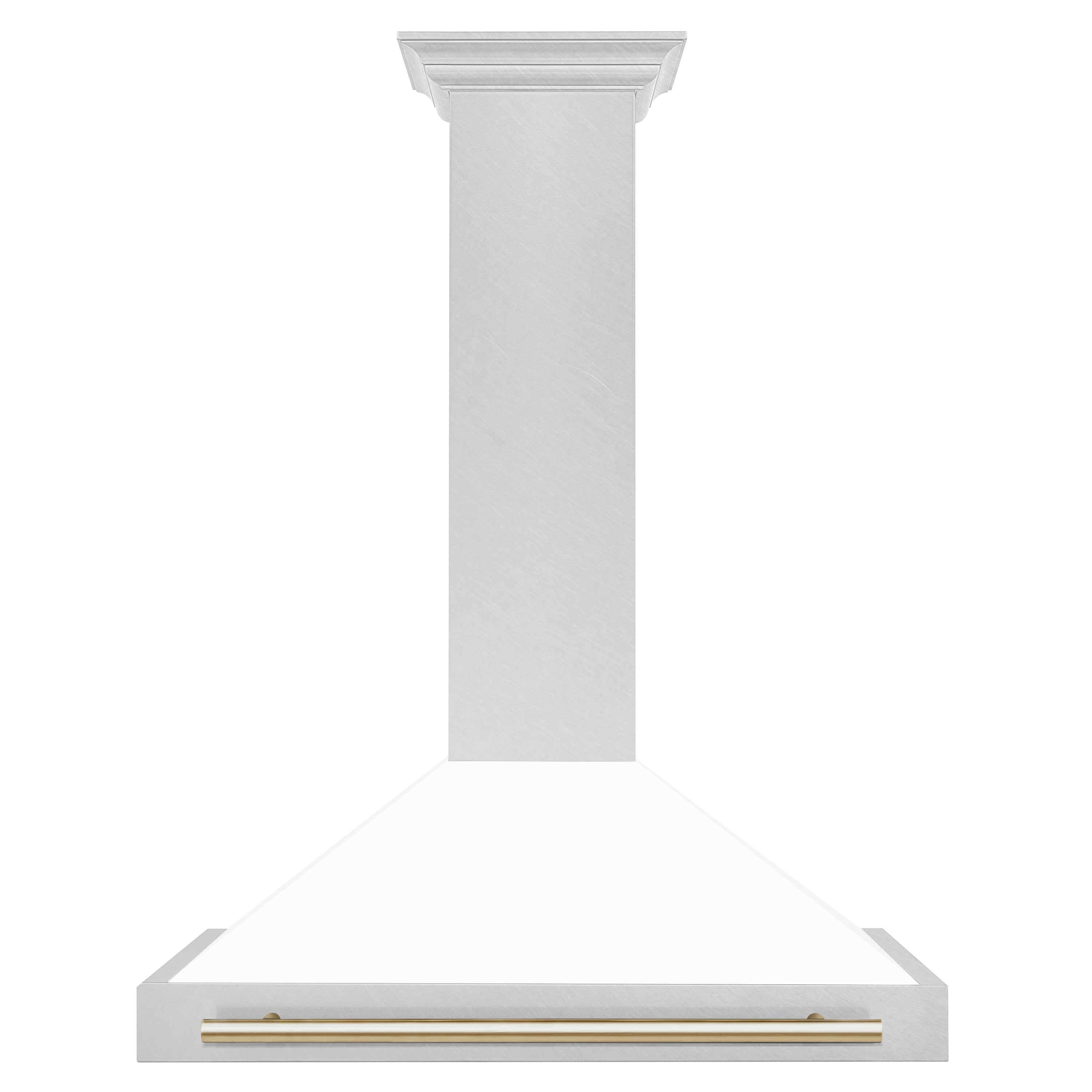 ZLINE 36-Inch Autograph Edition Wall Mounted Range Hood in DuraSnow® Stainless Steel with White Matte Shell and Gold Handle (KB4SNZ-WM36-G)