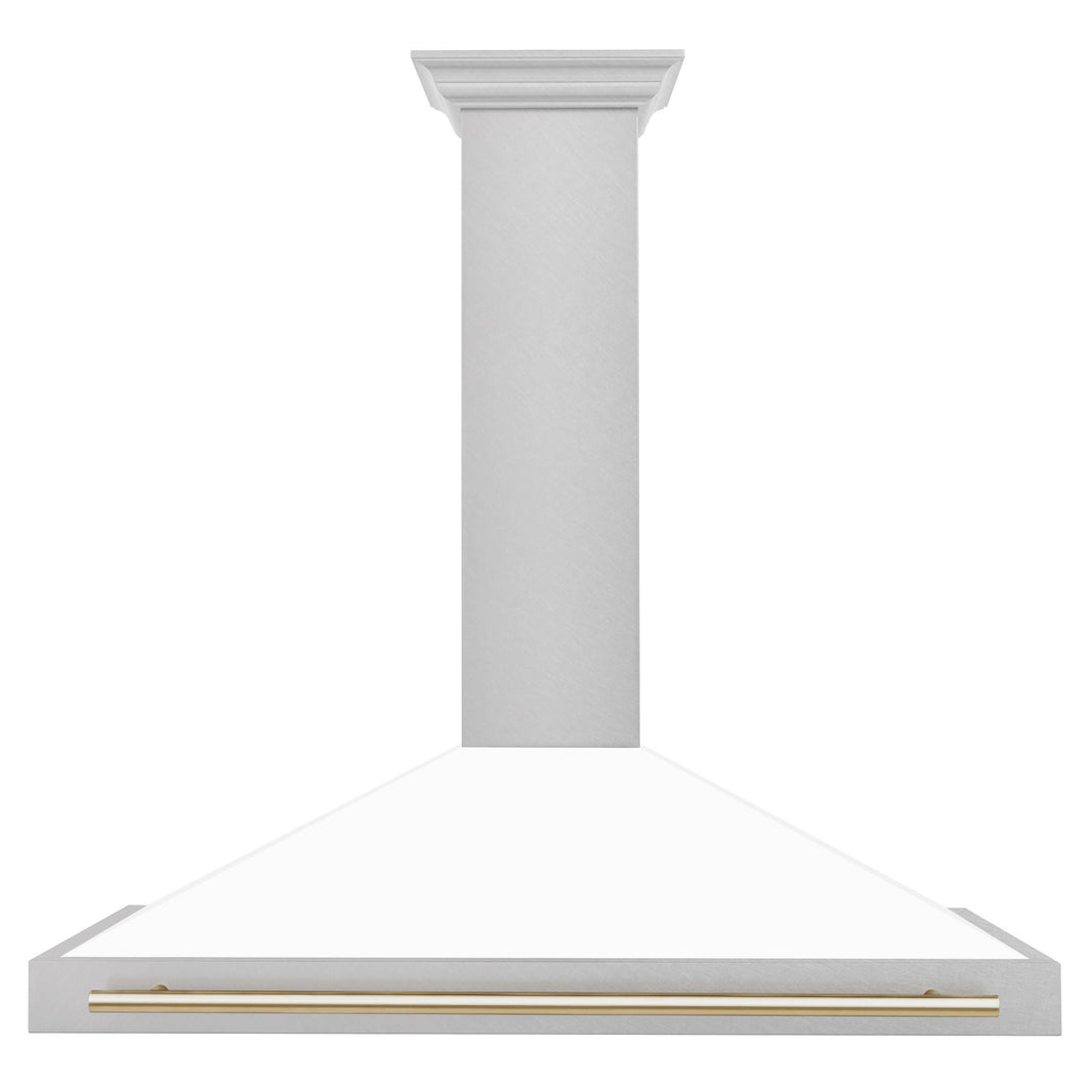 ZLINE 48-Inch Autograph Edition Wall Mounted Range Hood in DuraSnow® Stainless Steel with White Matte Shell and Gold Handle (KB4SNZ-WM48-G)