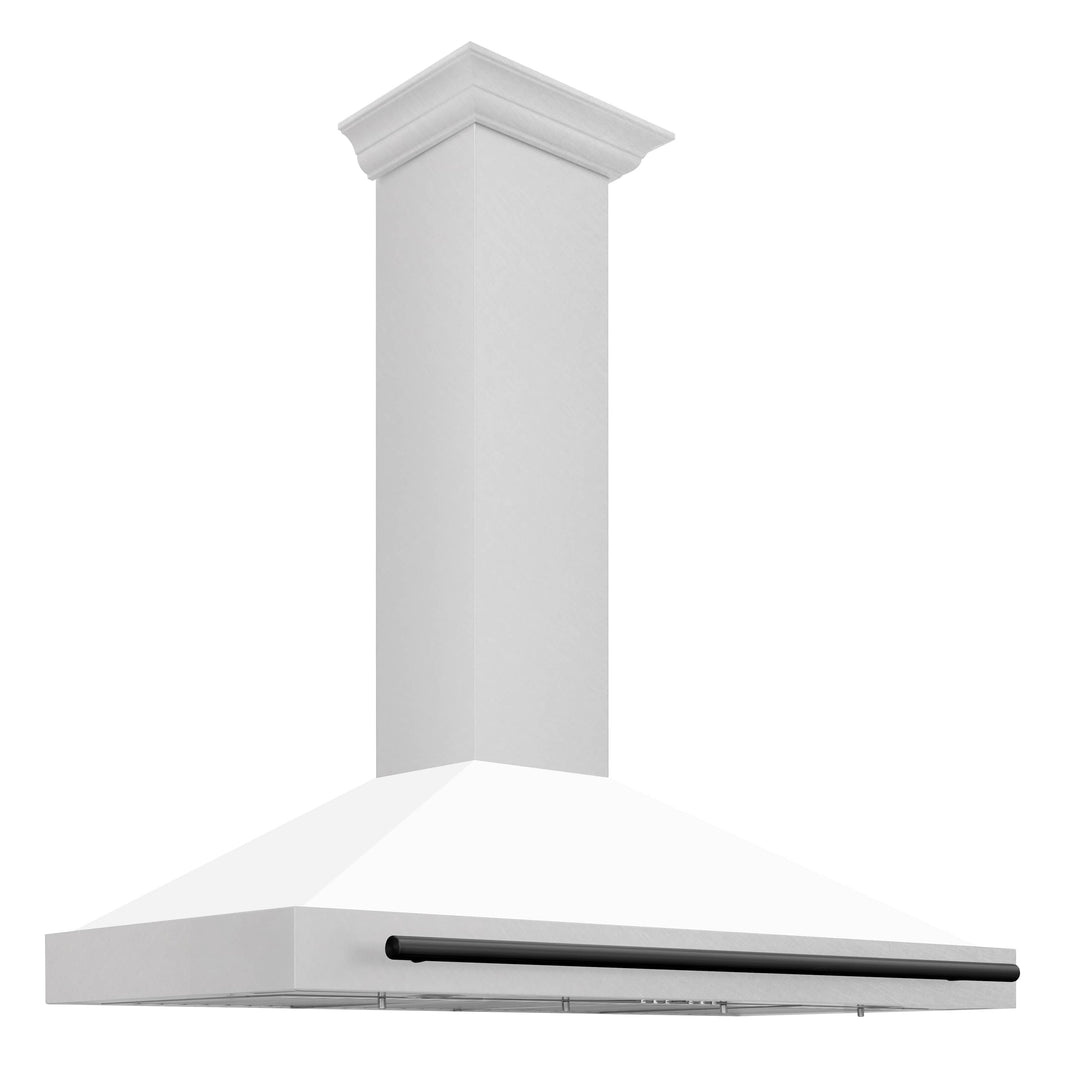 ZLINE 48-Inch Autograph Edition Wall Mounted Range Hood in DuraSnow® Stainless Steel with White Matte Shell and Matte Black Handle (KB4SNZ-WM48-MB)